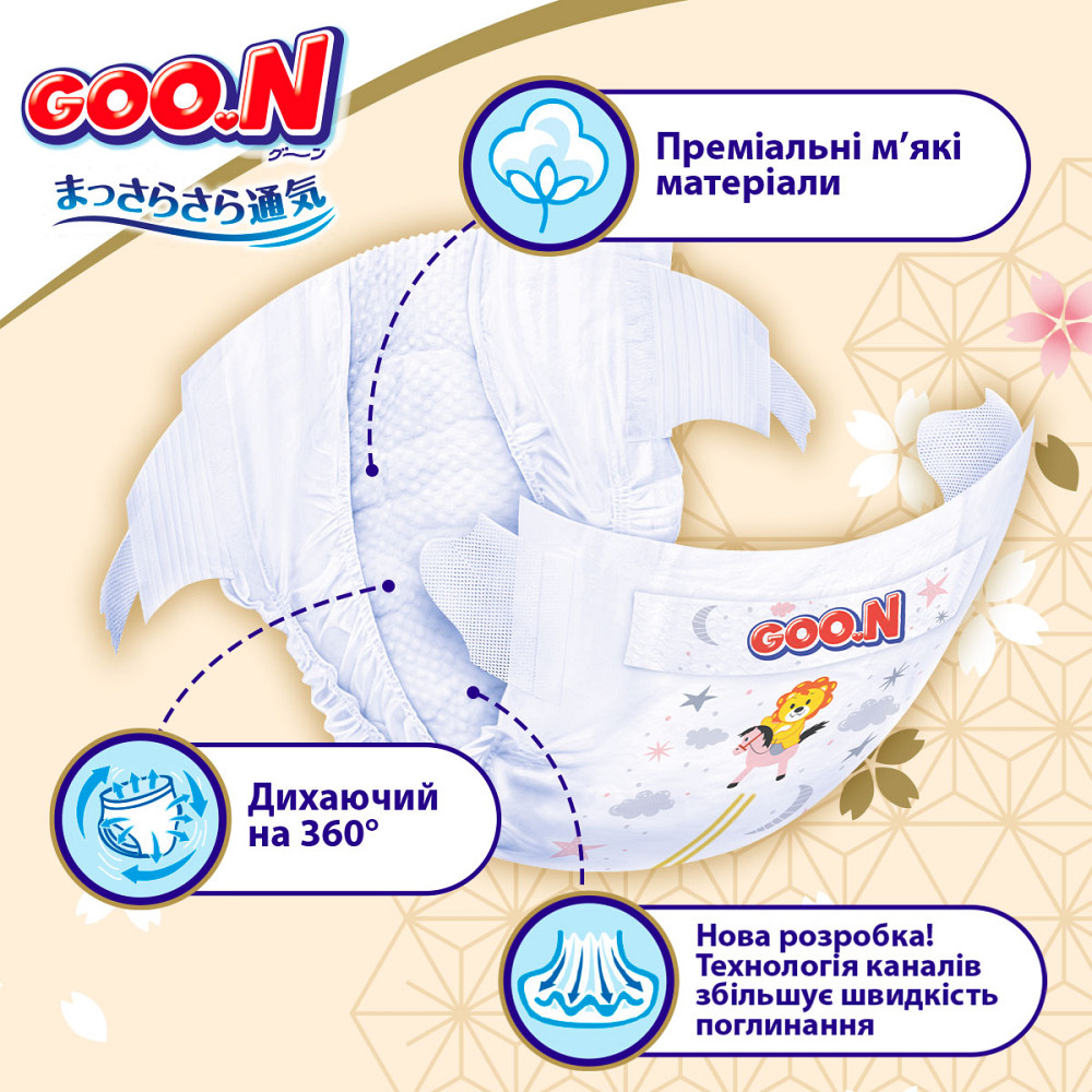 Підгузки Goo.N Premium Soft для дітей (розмір 3(M), 5-9 кг, 64 шт) Дніпро - фото 2