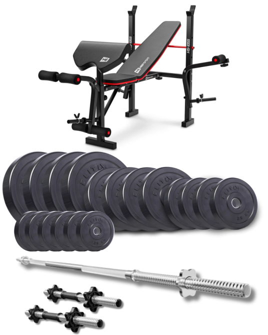 Набір Elitum Titan 89кг з лавою HS-1055 Pro, штангою та гантелями Киев - изображение 1