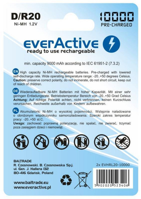 Акумулятор everActive D/HR20 10000 mAh BL 2 шт. ( Акумулятор ) Харків - фото 1