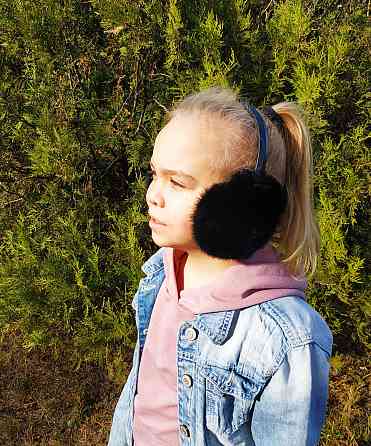 Хутряні навушники дитячі з кролика Чорний Харків