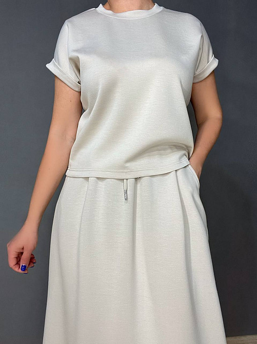 Костюм женский A-N 26067 футболка с длинной юбкой оверсайз, бежевый, one size Киев - изображение 10