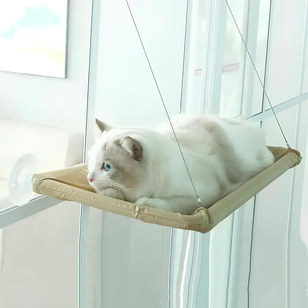 Підвісне віконне ліжечко для кота RESTEQ 55×35 см — гамак на вікно, лежак для кота, спальне місце на присосках Київ - фото 1