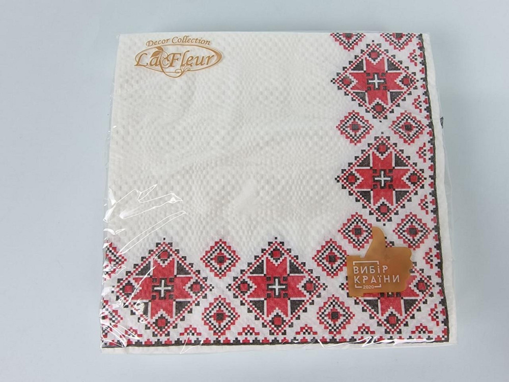 Паперова двошарова серветка (ЗЗЗЗЗЗ, 16 шт.) La Fleur Вишиванка червона (1 пачка) Харків - фото 3