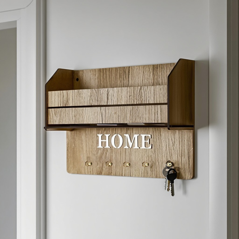 Ключница настенная, полка органайзер для ключей, мелочей и аксессуаров, деревенная с 5 металлическими крючками, 24х17х7 см Каменец-Подольский - изображение 5