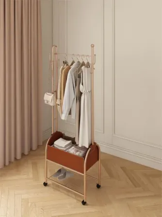 Вішалка для одягу підлогова з полицею для взуття висота 184 см пересувна, металева, колір золотистий Кам'янець-Подільський