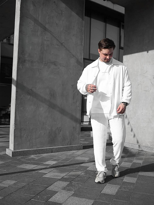 Чоловічий літній костюм Casual сорочка і штани Оверсайз жатка весна літо SANE білий Одеса - фото 2