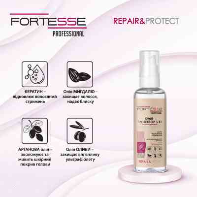 Масло для волос Fortesse Professional Repair & Protect Восстановливающее масло 5в1 Для сухих и поврежденных волос 60 мл (4823115501523) Винница