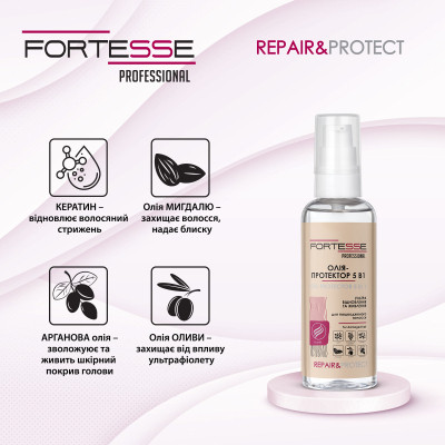 Масло для волос Fortesse Professional Repair & Protect Восстановливающее масло 5в1 Для сухих и поврежденных волос 60 мл (4823115501523) Винница - изображение 2