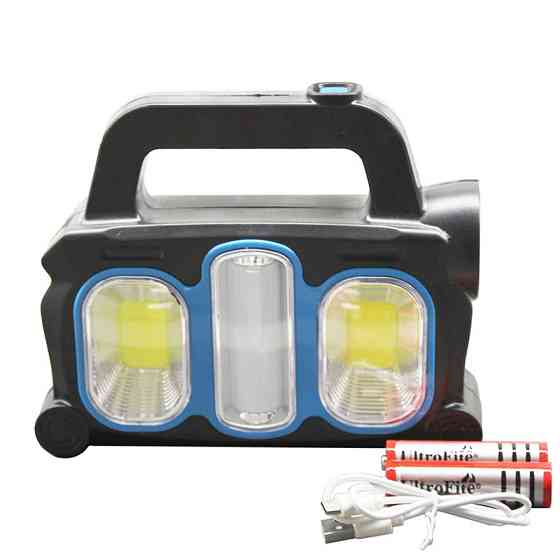 Фонарик с аккумулятором и солнечной батареей, синий Днепр