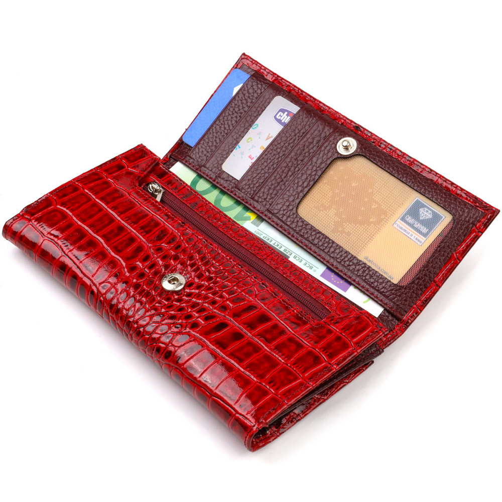 Яркое женское портмоне из натуральной кожи с тиснением под крокодила CANPELLINI 21852 Красный Киев - изображение 4