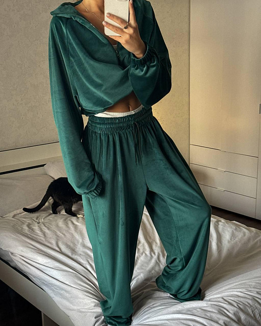 Жіночий стильний костюм оверсайз: кофта та штани турецький велюр спорт Смарагдовий Одеса - фото 1