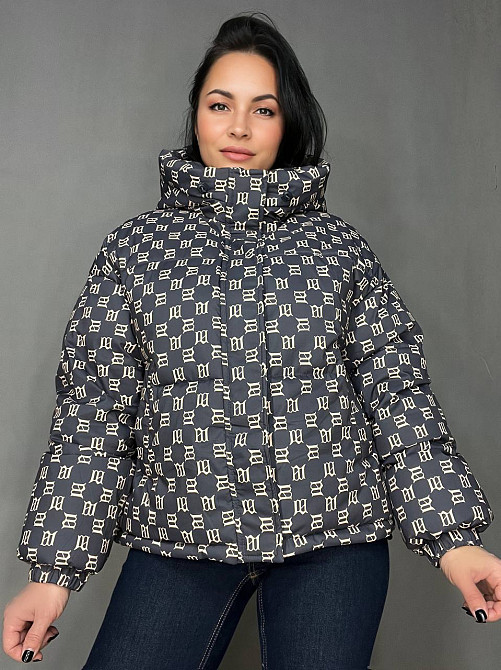 Куртка жіноча оверсайз демісезонна HAIZIYUAN 192 з капюшоном візерунок літери m графіт, графіт, L Київ - фото 1