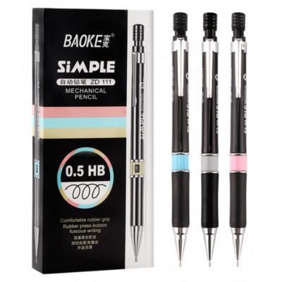 Олівець механічний Baoke НВ 0,5 мм, з грипом, з ластиком, чорний (PENCIL-BAO-ZD111) Вінниця - фото 1
