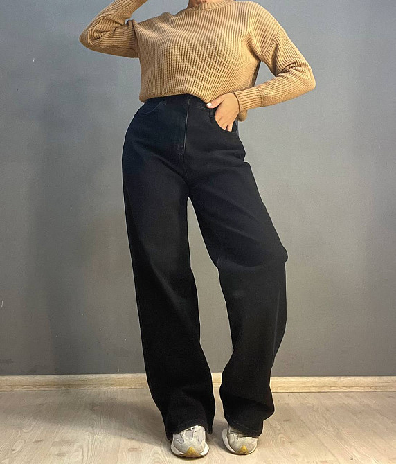 Джинсы женские Bella 4511 увеличенные размеры палаццо равны от бедра стрейчевые, черный, 46, 46, 93  Одесса - изображение 1