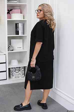 Костюм-двойка из двунити, свободный крой, юбка меди, спорт-шик, черный, размер 58/60 Лубны