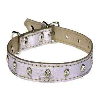 Нашийник 4244 30мм "Перламутр" шкіряний подвійний прикрашений стразами Срібний Вінниця