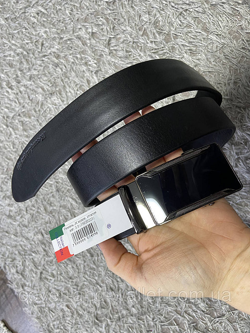 Класичний брючний чоловічий ремінь-автомат із натуральної шкіри в чорному кольорі PS Leather Київ - фото 3