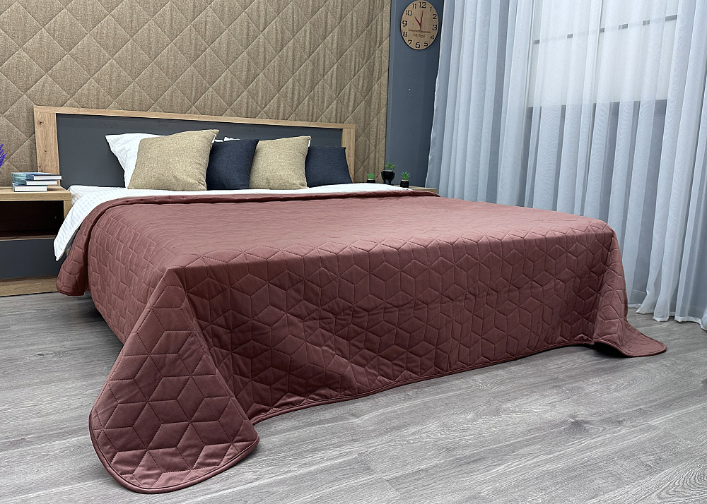 Покривало стьобане Decorator Велюр куб 220х240 см марсала (85-160) Київ - фото 7