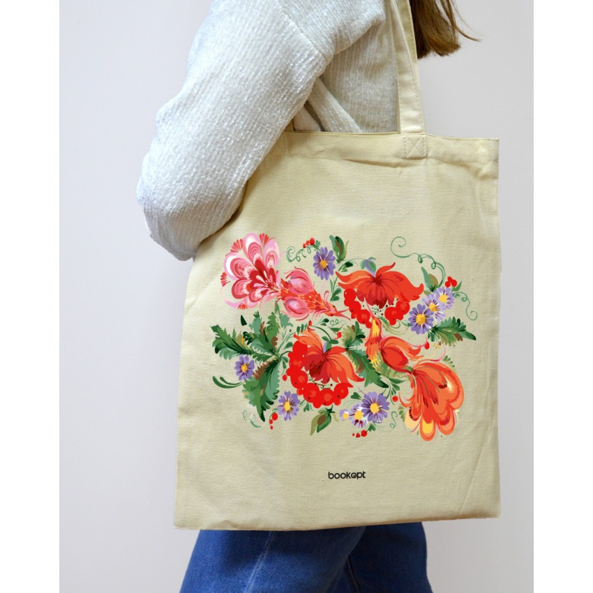 Екошопер BookOpt BK4002 Петриківський розпис Червоні квіти бежевий Київ - фото 8