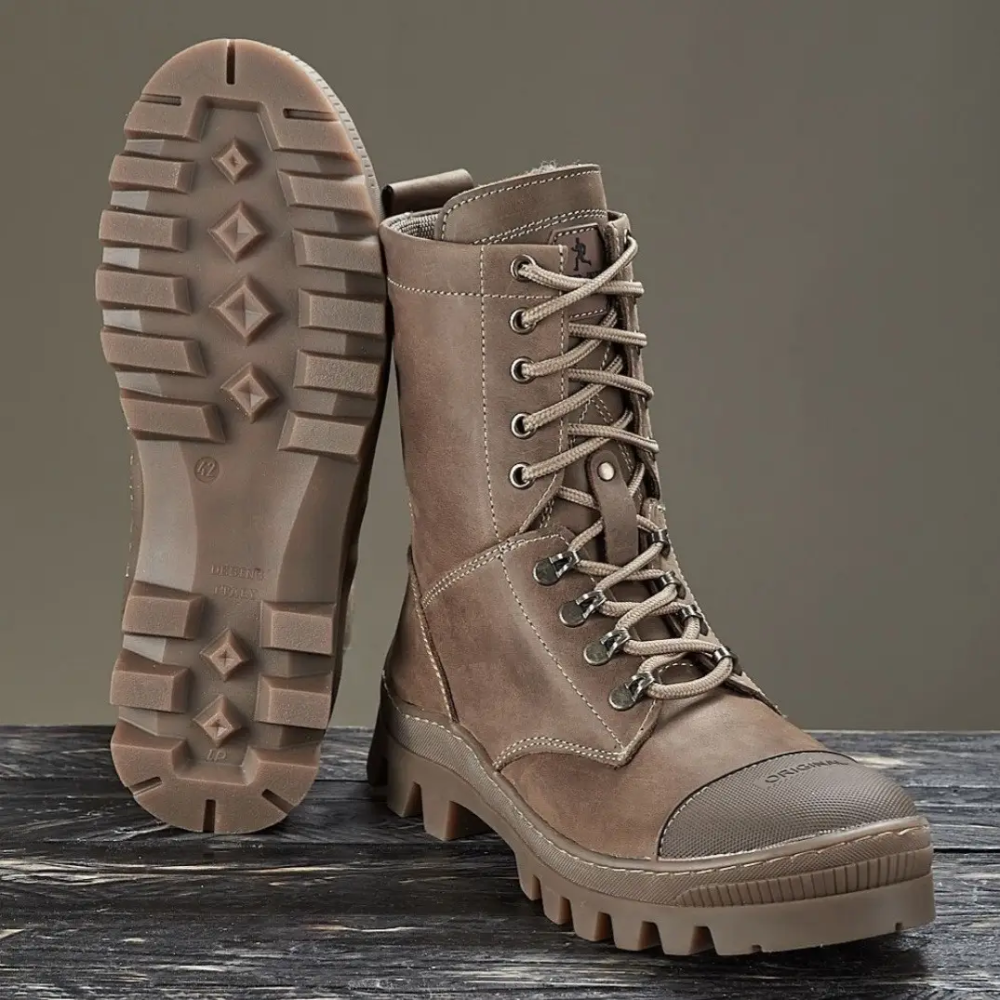 Військові зимові чоловічі берці кіборг коричневі до -20 шкіряні на хутрі прошиті і проклеєні WAR Львів - фото 8