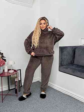 Женская уютная пижама двойка с капюшоном двусторонняя махра. Мокко, 50/52 Одесса