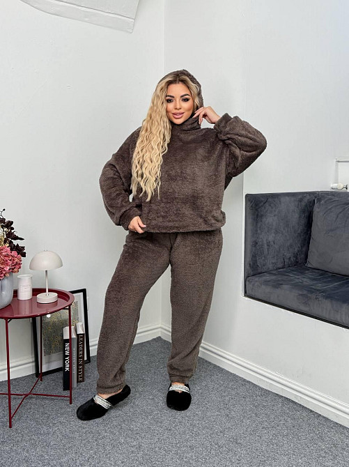 Жіноча затишна піжама двійка з капюшоном двостороння махра. Мокко, 50/52 Одеса - фото 3