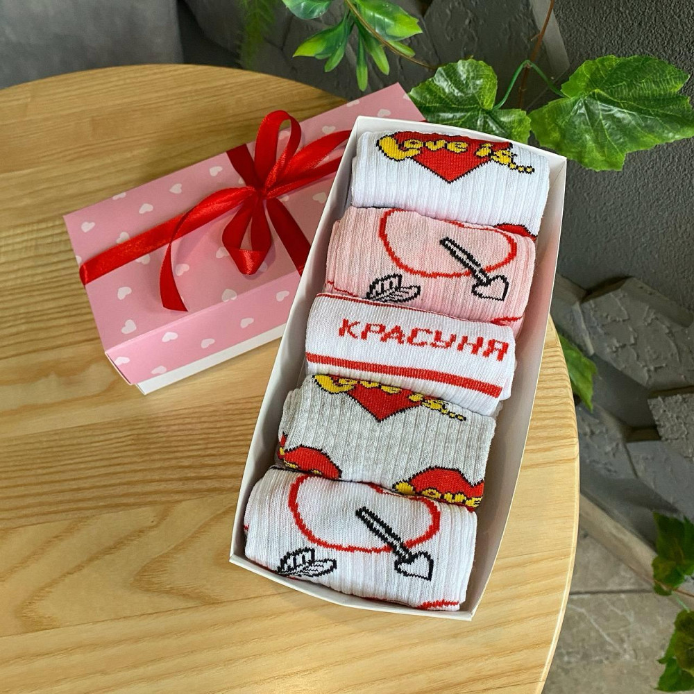 Набор женских носков в подарочной коробке 5 пар с рисунками разные цвета Одесса - изображение 5
