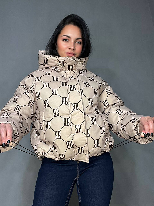 Куртка жіноча оверсайз демісезонна HAIZIYUAN 192 з капюшоном візерунок літери BB капучино, капучино, XL Київ - фото 15