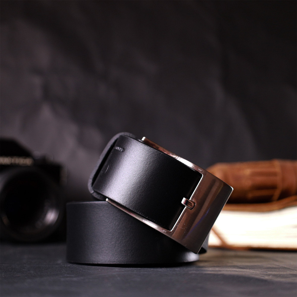 Классический пояс под брюки для мужчин из натуральной кожи GRANDE PELLE 11688 Черный Киев - изображение 10