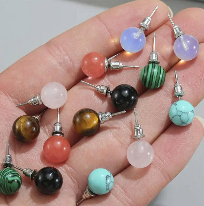 Сережки пусети з натурального зеленого авантюрину, круглі сережки 1 см Київ - фото 3