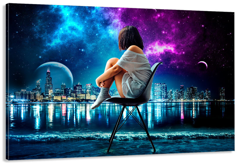 Картина холст в гостиную / спальню   Дівчина в нічному місті   MLP_347 Киев - изображение 1