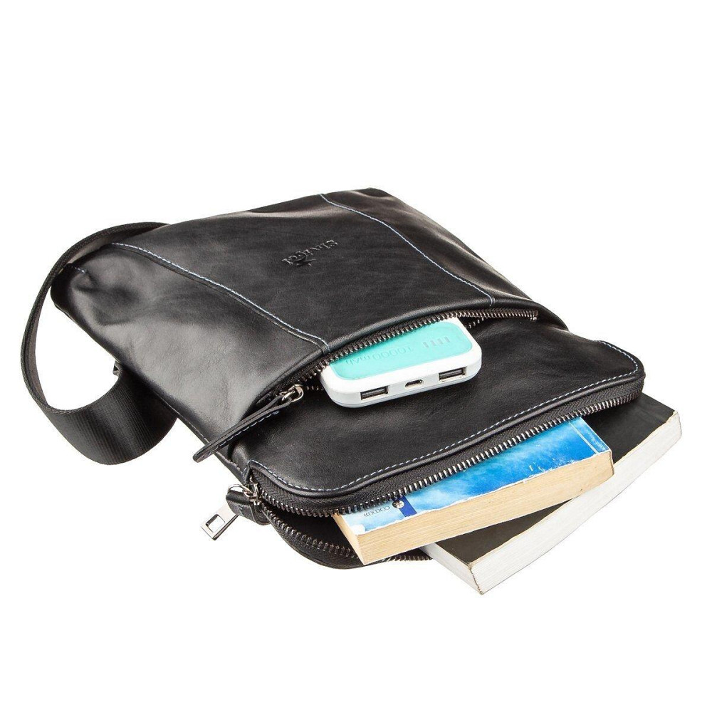 Вертикальний чоловічий месенджер з вінтажній шкіри Shvigel 11177 Чорний Київ - фото 5