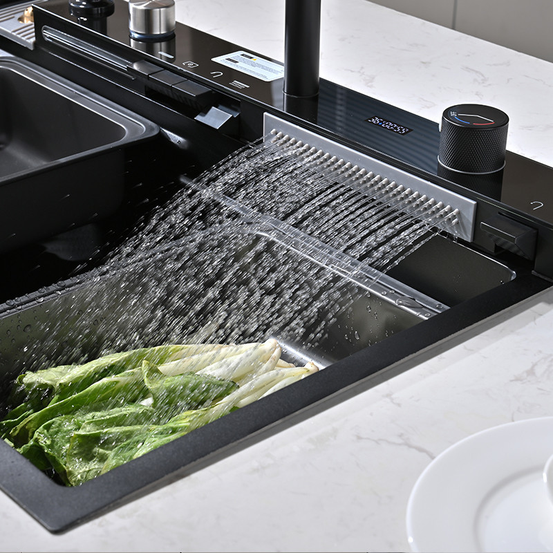 Кухонная мойка водопад Willda черная/Nano Black 75x46x22 см с панелью (220621103) Киев - изображение 8