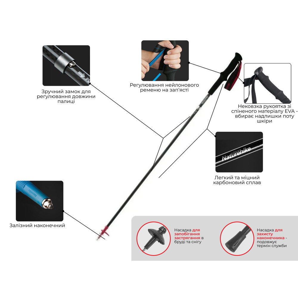 Трекінгова палиця Naturehike ST08 NH18D020-Z, 120 см, бордова Київ - фото 8