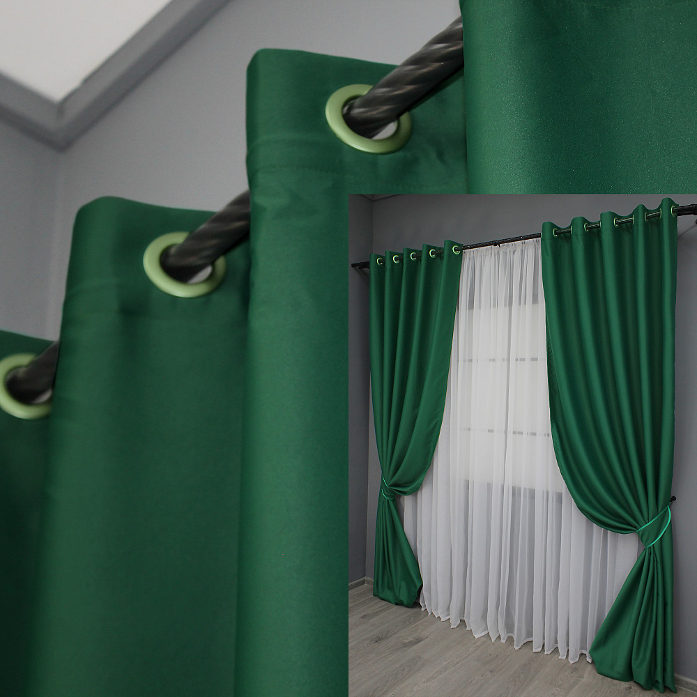 Комплект штор на люверсах VR-Textil Midnight № 1398ш 150х270 см 2 шт Зеленый ( 37-0138) Киев - изображение 1