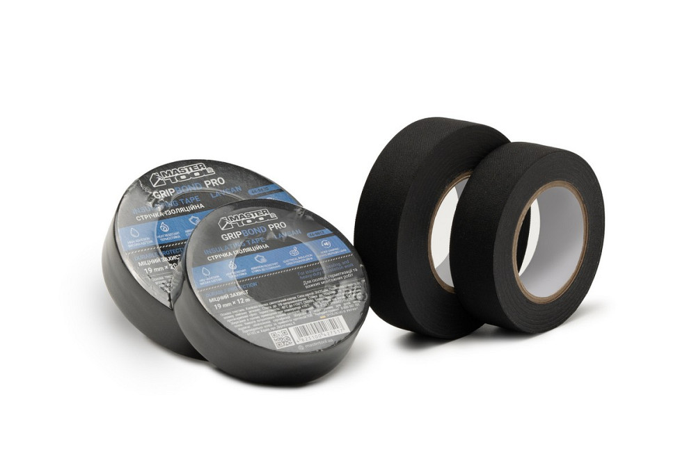 Стрічка ізоляційна MASTERTOOL GripBond Pro Lavsan текстильна 19 мм×12 м чорна 44-9612 Коломыя - изображение 3