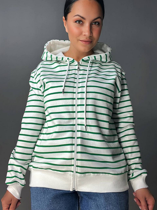 Толстовка женская Pepper&mint 24-01 в полоску на молнии с капюшоном зеленая, зеленый, one size Киев - изображение 3