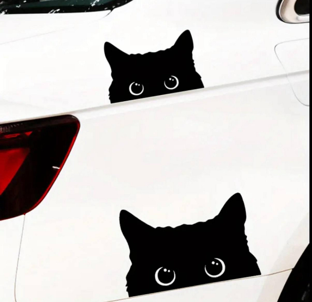 Виниловая наклейка чёрный кот выглядывающий для авто и ноутбука Киев - изображение 5