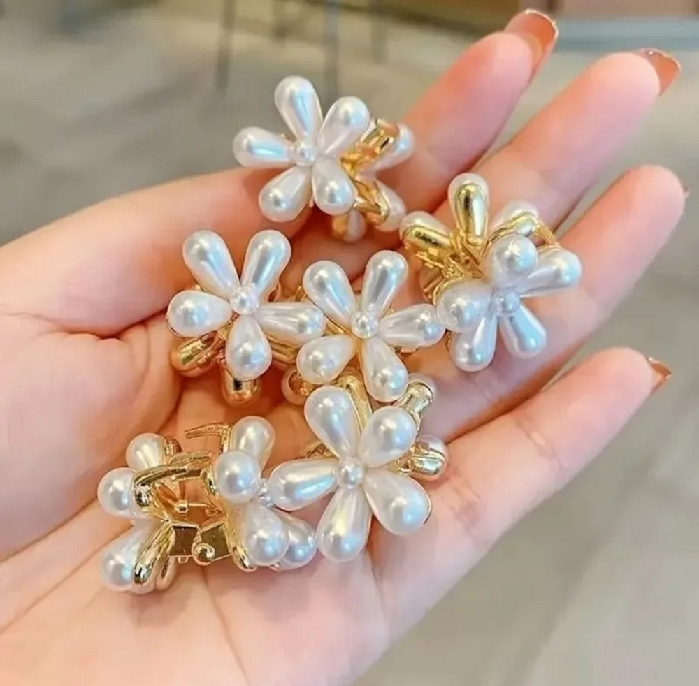 Заколка-крабік квітка маленька з перлинками Смела - изображение 3