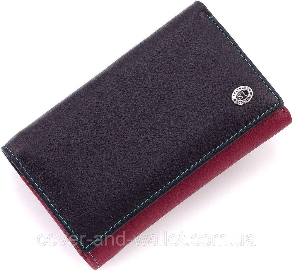 Пудровый женский кожаный кошелек на магнитах среднего размера ST 021 Черный Киев - изображение 1