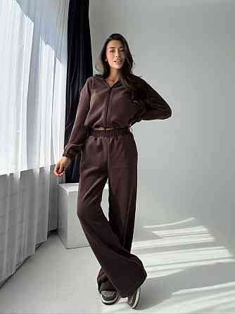 Жіночий повсякденний теплий плюшевий костюм турецький двосторонній фліс Шоколад Одеса