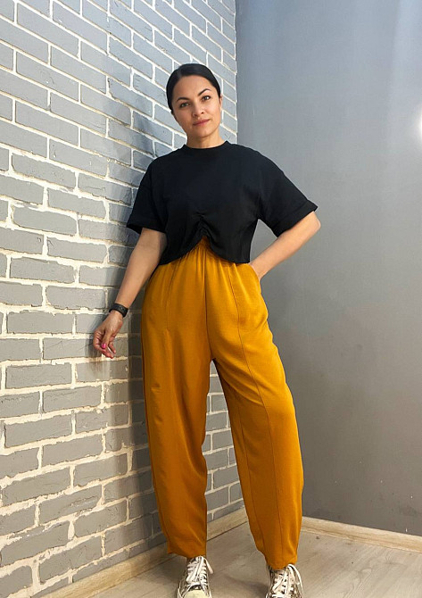 Брюки женские 0716 MOM шелковые с карманами горчица, горчица, XL Киев - изображение 8