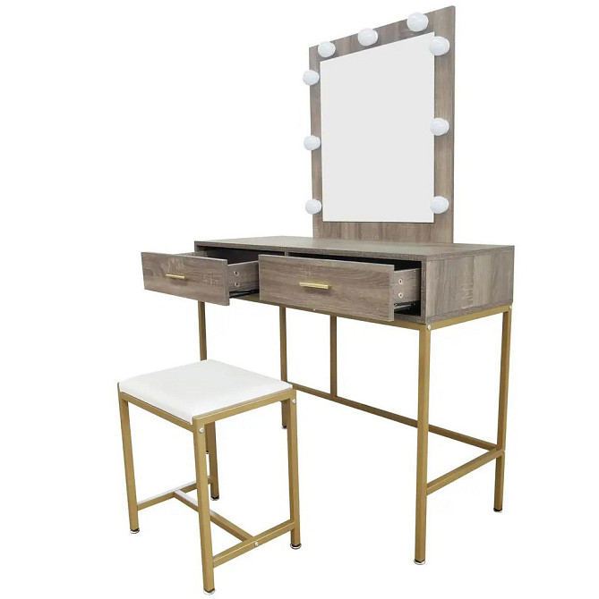 Туалетний столик з дзеркалом та підсвіткою + табурет AVKO ADT13 Walnut стіл косметичний Київ - фото 2