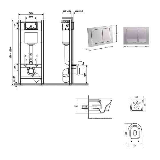 Готове рішення Qtap для ванної кімнати: підвісний унітаз Swan Ultra Quiet 520×360×320 + комплект інсталяції Nest 4 в 1 Київ