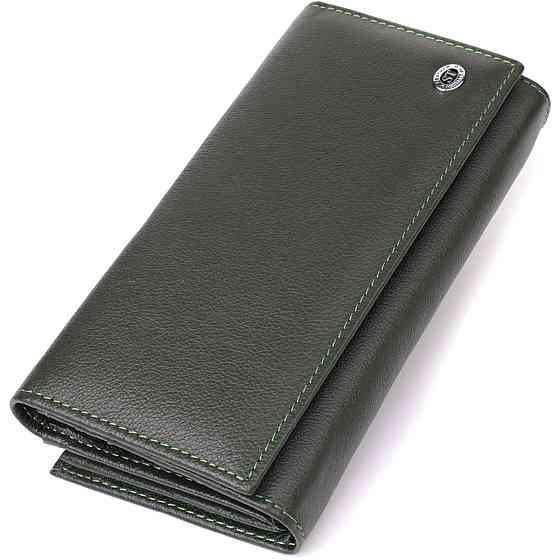 Місткий жіночий гаманець на магнітах із натуральної шкіри Зелений (ST Leather) Київ