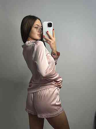 Комплект шовковий трійка сорочка з шортами і штанами Пудровий L Харків