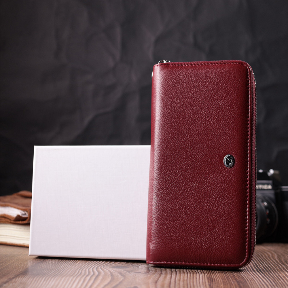 Кошелек-клатч для женщин на одно отделение из натуральной кожи ST Leather 22560 Бордовый Киев - изображение 8