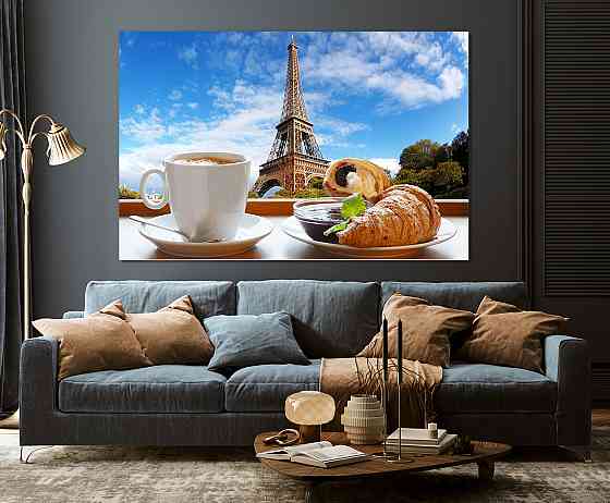 Картина полотно у вітальню / спальню  Кава з круасанами в Парижі    MLP_382 ( 60х30см ) 80х160см Київ