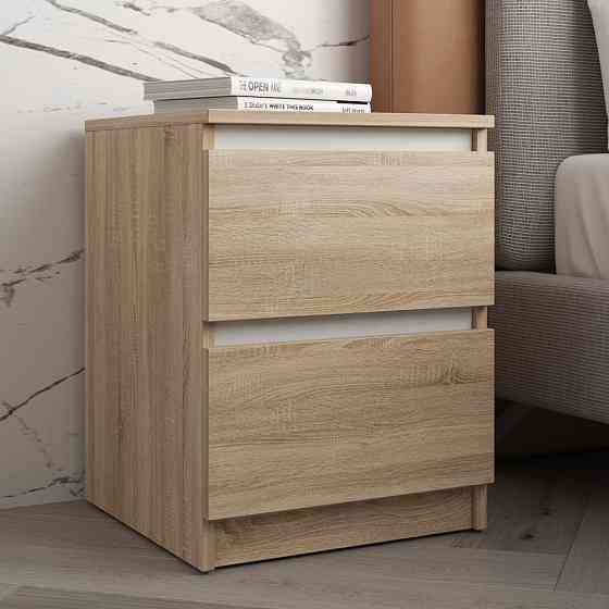 Прикроватная тумба VAYS R-5 Дуб Сонома-Белые планки, 2 ящика без ручек, ЛДСП 40×40×53 см – тумба в спальню Львов