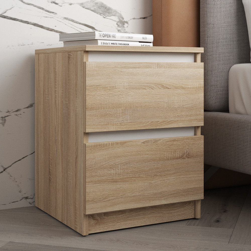 Прикроватная тумба VAYS R-5 Дуб Сонома-Белые планки, 2 ящика без ручек, ЛДСП 40×40×53 см – тумба в спальню Львов - изображение 1